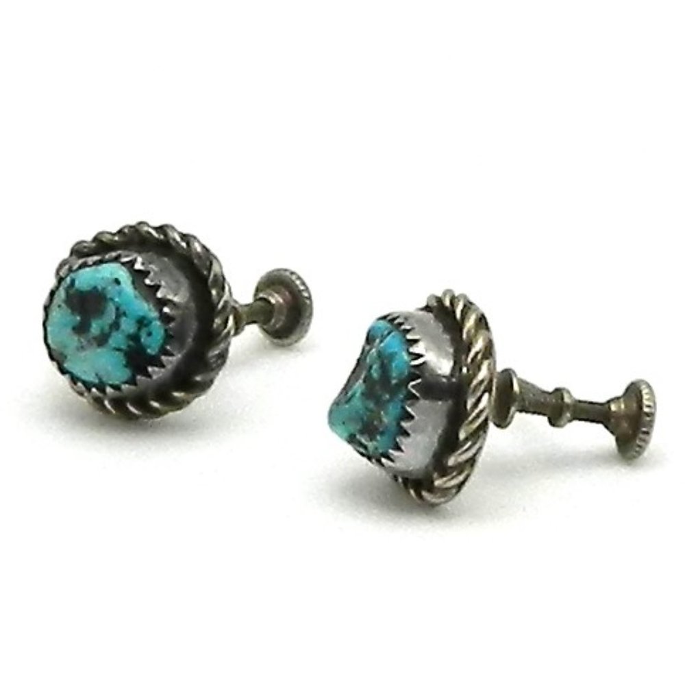 Old Pawn Antique Turquoise Nugget set in Sterling Screwback Earrings